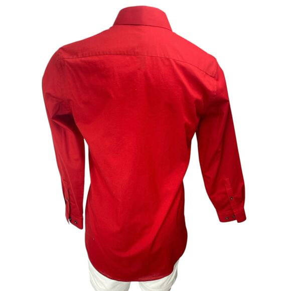 J.Ferrar JF Men's Red Stretch Long Sleeve Button Down Shirt Top Size M 15/15.5 - Picture 2 of 3